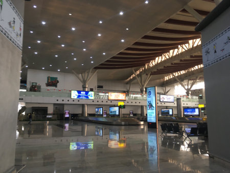 Baggage Carousel at Arrival Hall at Swami Vivekananda Airport - Raipur ,  India on 27th December 2023 as JPG Fileのeditorial素材