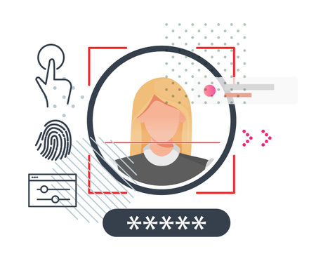 Secured Services with Face Detection Technology and 2 Factor Authentication - Stock Illustration as EPS 10 Fileのイラスト素材