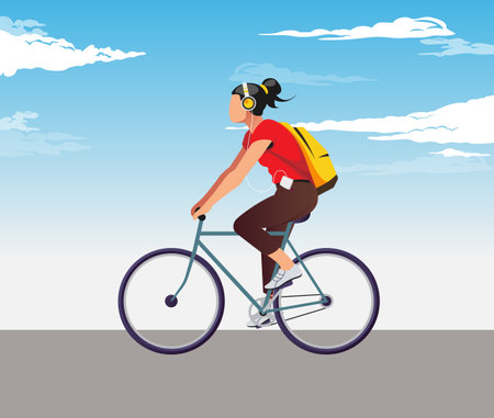 Young women riding casual cycling - Stock Illustration as EPS 10 Fileのイラスト素材