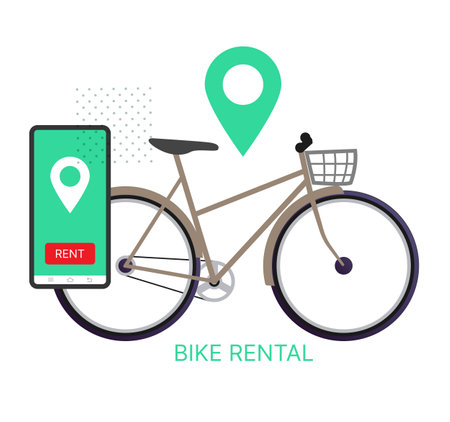 Bicycle Rental Services - Technology Solution - Rent Online - Stock Illustration as EPS 10 Fileのイラスト素材