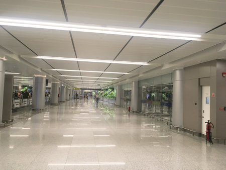 Alley in Departure Hall of New Terminal Extension at Rajiv Gandhi International Airport - Hyderabad,  India on 11th June 2024のeditorial素材