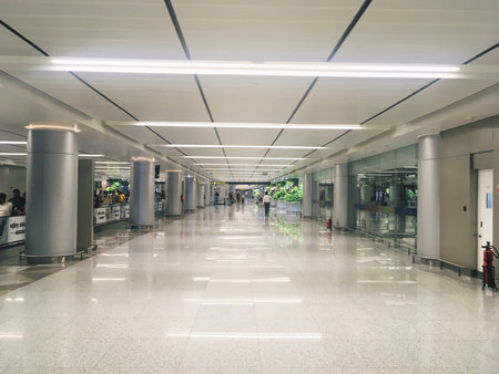 Alley in Departure Hall of New Terminal Extension at Rajiv Gandhi International Airport - Hyderabad,...