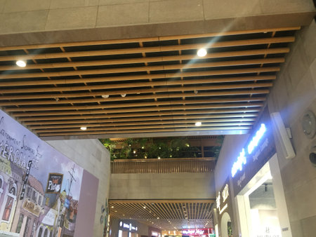 Engineered Bamboo Usage at Domestic Departure Hall of Terminal 2 (T2), Kempegowda International Airport, Bangalore, India - 18th June 2024 as JPG Fileのeditorial素材