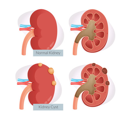 Kidney Cysts - Round Pouches of Fluid on Kidney - Stock Illustration as EPS 10 Fileのイラスト素材
