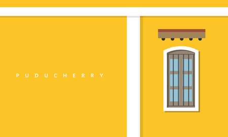 Puducherry - Bright yellow coloured building on roads in White Town - Stock Illustration as EPS 10 Fileのイラスト素材