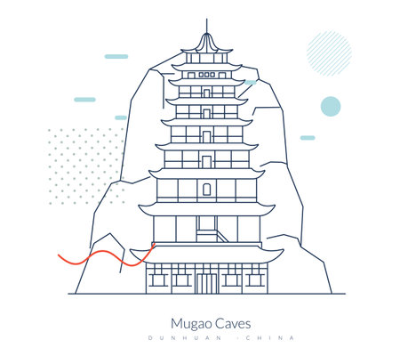 The Mogao Caves - the Thousand Buddha Grottoes - Dunghuang, Gansu in China - Stock Illustration as EPS 10 Fileのイラスト素材