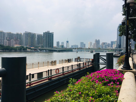 The Pearl river, scenic walkway and cityscape of the Guangzhou China - Stock Image as JPG Fileの写真素材