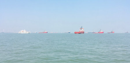 Ships and Vessels in Arabian Sea near Mumbai - Stock Image as JPG Fileの写真素材