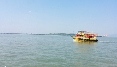 Yellow boat on the way to elephanta caves - Stock Image as JPG Fileの写真素材