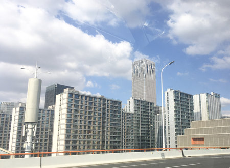 Shanghai skyscrapers on the way to PVG Airport - Stock Image as JPG Fileの写真素材