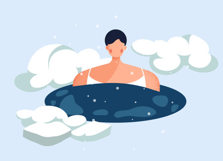 Braving the Chill of Winter Ice Bath - Stock Illustration as EPS 10 Fileのイラスト素材