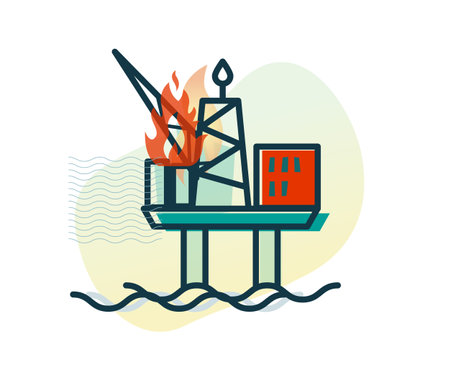 Oil Rig Accident - Offshore Platform - Stock Icon as EPS 10 Fileのイラスト素材