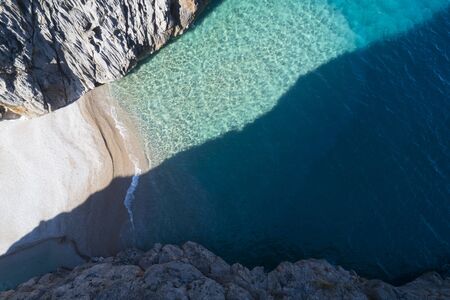 Small beach on a mountainous coast on the Mediterranean Sea. Location: Sa Calobra, Mallorca, Spain.の写真素材