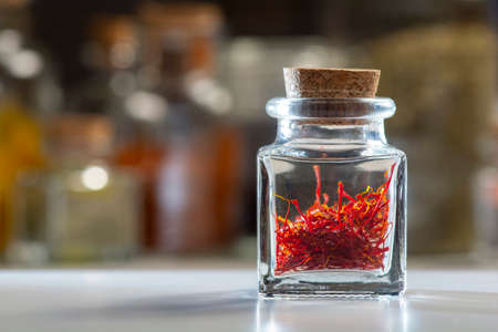 Saffron in tiny jar.の写真素材