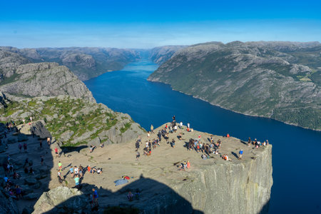 one of the most popular cliffs of norwayの写真素材