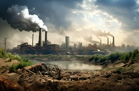 illustration of industrialization, climate change conceptの素材