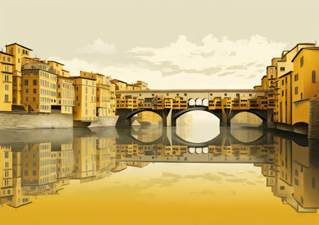 Illustration of one of the most famous bridges in the world, Florence, Italy, architectural conceptの素材