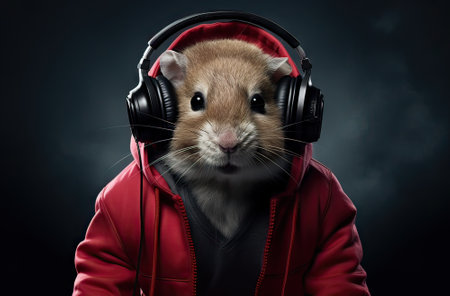 mouse with red sweater and headphones, anthropomorphic conceptの素材
