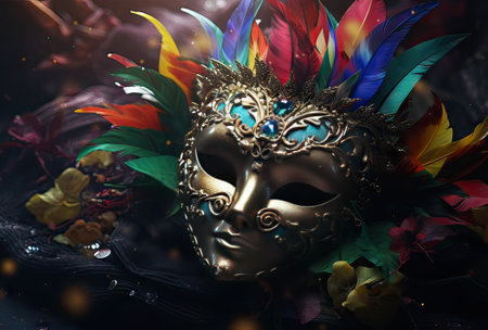 carnival background, typical mask with silver, red, green and blue colors.の素材