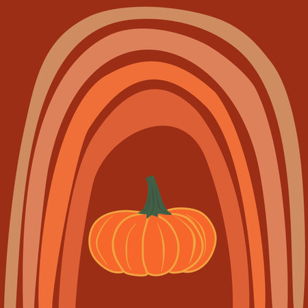 Abstract contemporary aesthetic background with hand draw shapes, rainbows, pumpkin. Boho wall decor. Mid century modern minimalist art print. Organic shape.Vector illustrationのイラスト素材