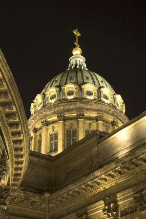 Night shot of Kazan Cathedral in Saint Petersburg, Russiaの写真素材