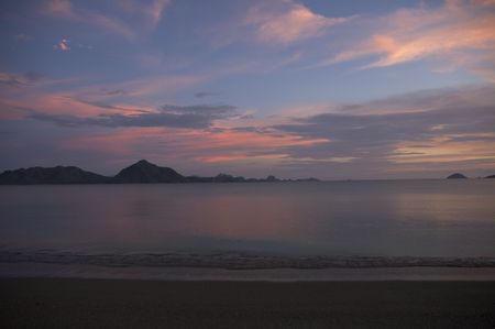 pink sunset at komodo islandの写真素材