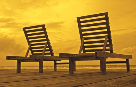 sunset at tropical resortの写真素材