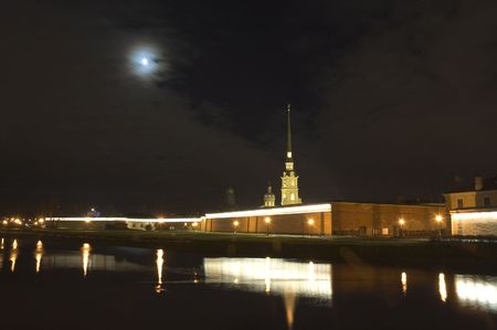 Peter and Paul fortress at night, Saint Petersburg, Russiaの写真素材
