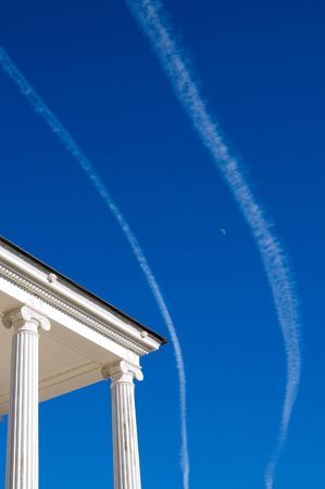 white columns over blue sky backgroundの写真素材
