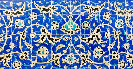 tiled background, oriental ornaments from Isfahan Mosque, Iranの写真素材
