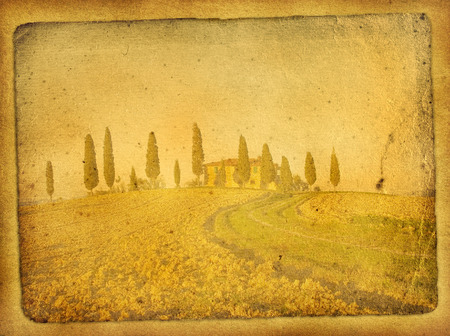 vintage postcard with classical tuscan viewの写真素材
