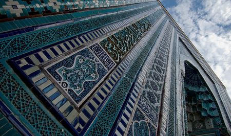 Blue tiled facades of Shahi-Zinda Necropolis, Samarkand, Uzbekistan