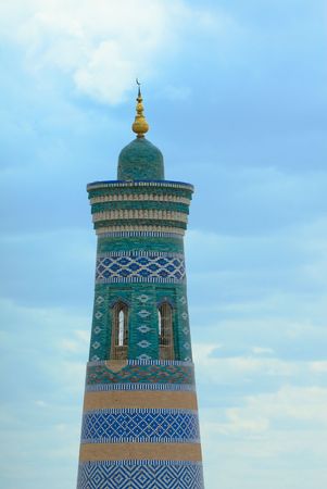 Minaret in ancient city of Khiva, Uzbekistanの写真素材