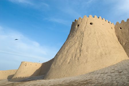 Walls of an ancient city of Khiva, Uzbekistanの写真素材