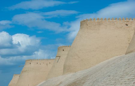 Walls of an ancient city of Khiva, Uzbekistanの写真素材