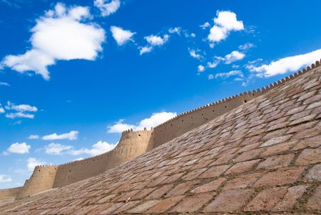 Walls of an ancient city of Khiva, Uzbekistanの写真素材