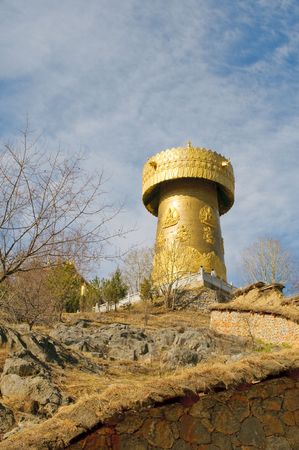 the biggest tibetan prayer wheel in the world, shangri-la, chinaの写真素材