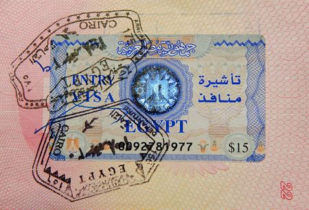 passport with egyptian visa and stampsの写真素材