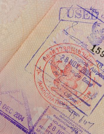 passport with thai visa and stampsの写真素材