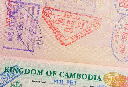 passport with malaysian and cambodian stampsの写真素材