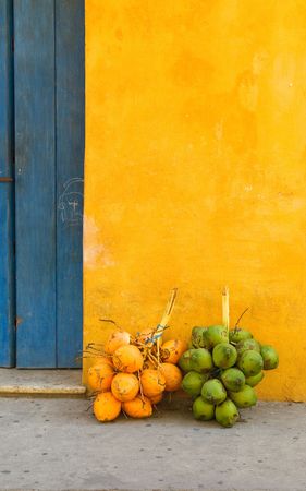 Fresh coconuts in the street of Cartagena, Colombia