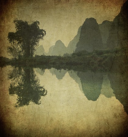 Grunge image of Yulong river, Guangxi province, Chinaの写真素材