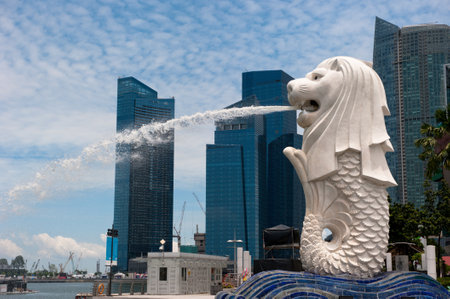 Merlion statue, landmark of Singaporeのeditorial素材