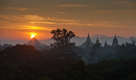 Sunrise over ancient Bagan, Myanmarの写真素材