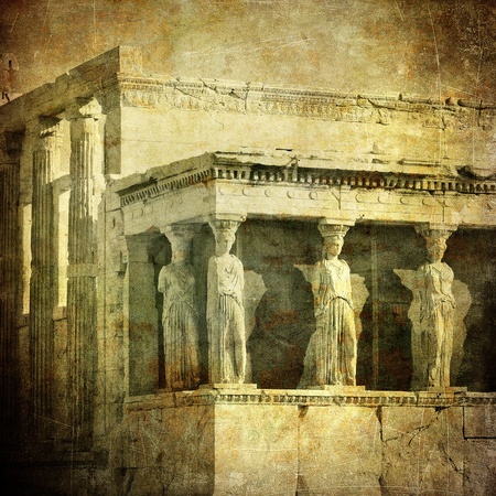 Vintage image of Caryatids, Acropolis, Athens, Greeceの写真素材