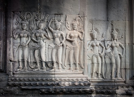 Apsara dancers, bas-relief of Angkor, Cambodia