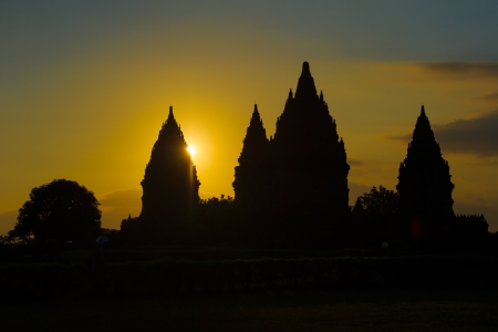 Prambanan temple at sunset, Java, Indonesiaの写真素材