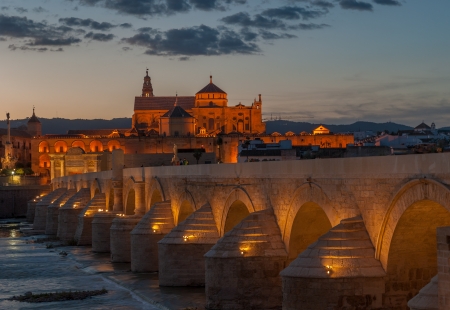 Mezquita cathedral and roman bridge, Cordoba, Spainの写真素材