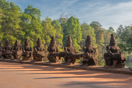 Gate guardians, Angkor, Cambodiaの写真素材