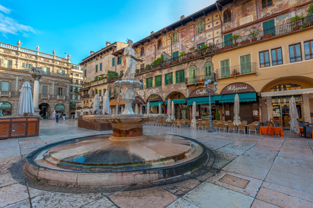 Piazza delle Erbe and Palazzo Maffei, Verona, Italyのeditorial素材